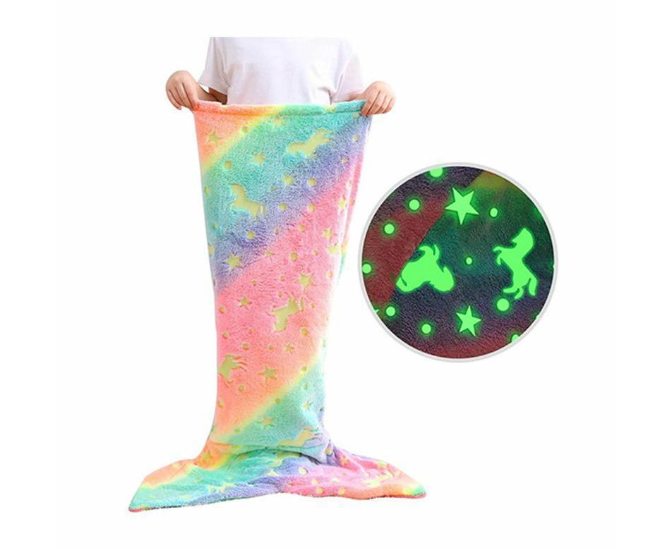 Mermaid Blanket Glow in The Dark Sleeping Bag Babies Birthday Gift Daughte-Pink Purple - Image 1