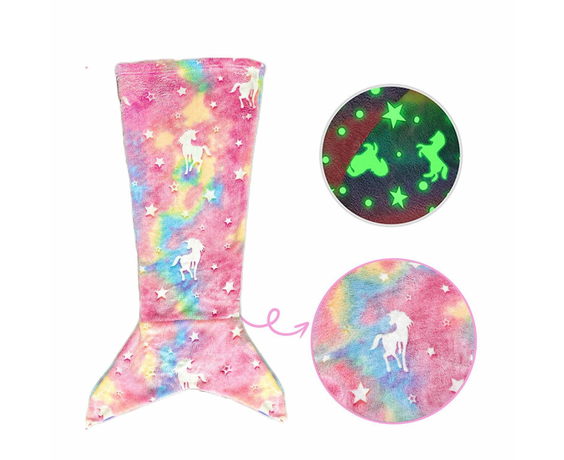 Mermaid Blanket Glow in The Dark Sleeping Bag Babies Birthday Gift Daughte-Pink Tie Dye - Image 1