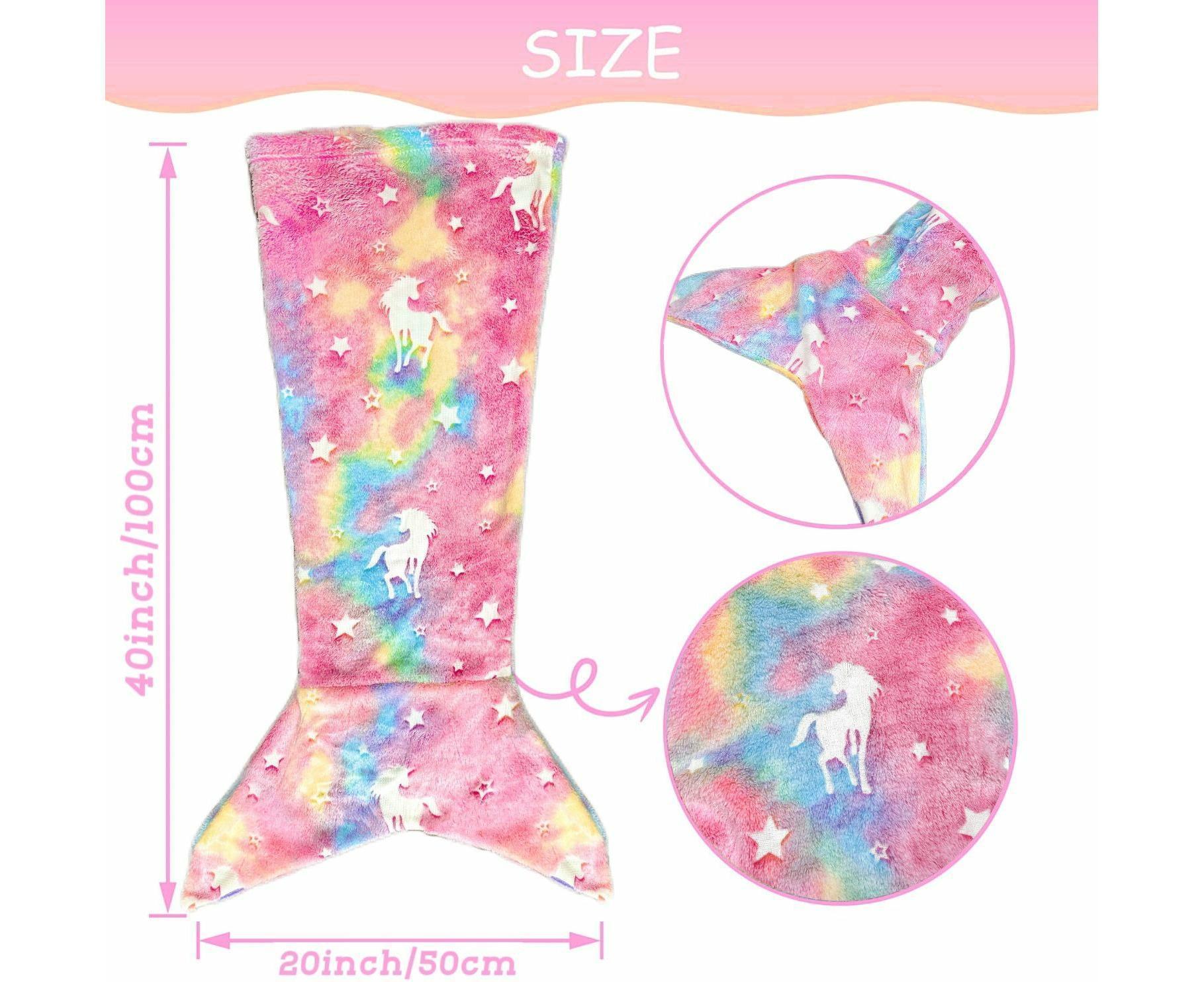 Mermaid Blanket Glow in The Dark Sleeping Bag Babies Birthday Gift Daughte-Pink Tie Dye - Image 2