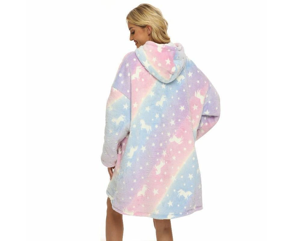 Pink Unicorn Glow in The Dark Oversized Sweatshirt with Pockets Cute Unique Birthday Gift Women Warm Cozy Wearable Blanket - Image 2