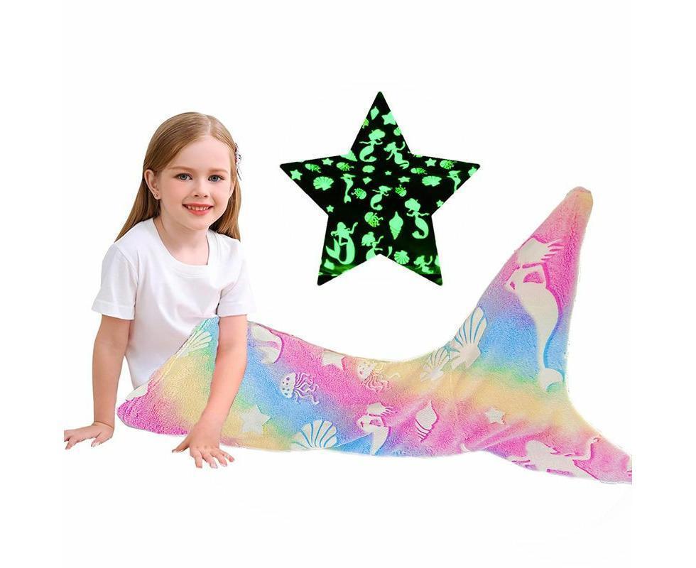 Shell Mermaid Blanket Glow in The Dark Sleeping Bag Babies Birthday Gift Daughte - Image 1
