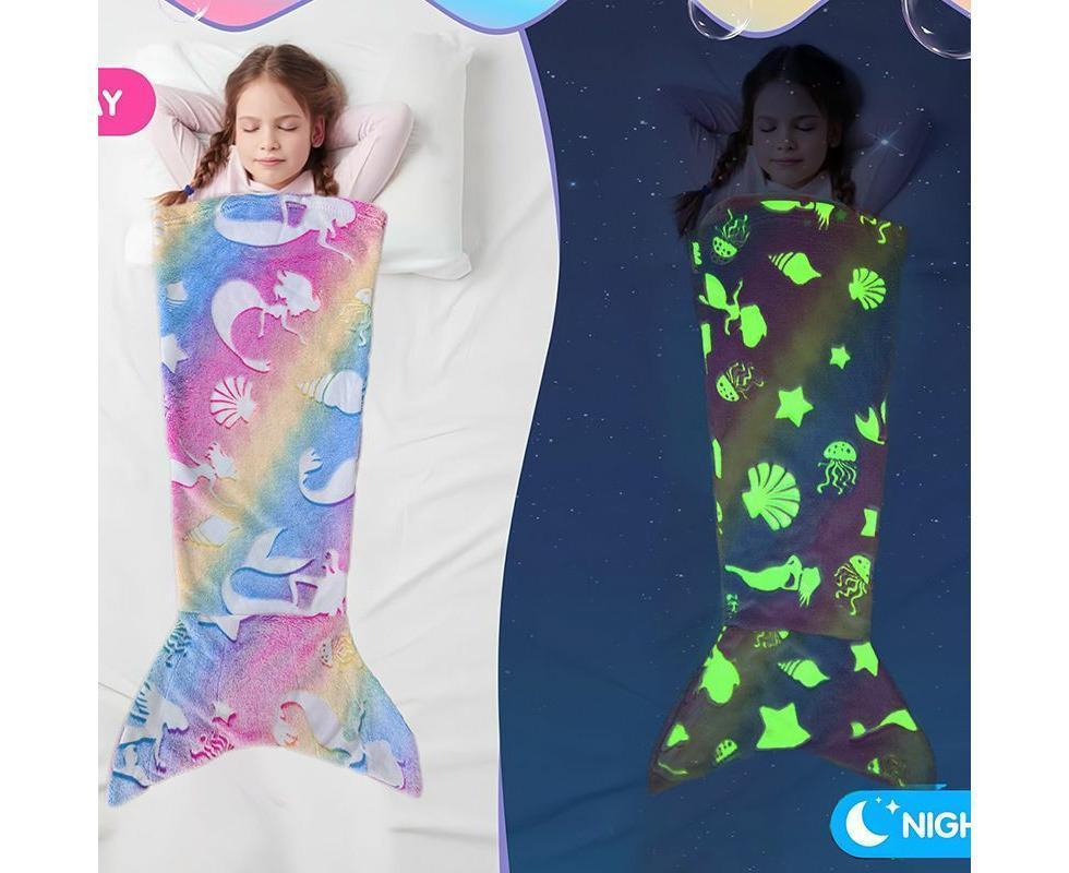 Shell Mermaid Blanket Glow in The Dark Sleeping Bag Babies Birthday Gift Daughte - Image 2