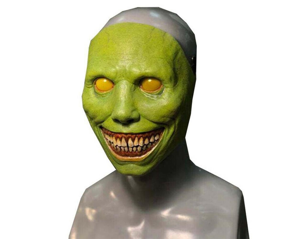 Unisex Halloween Horror Mask Smile Face and White Eyes Demon Mask COS Exorcist Creepy - Green - Image 1