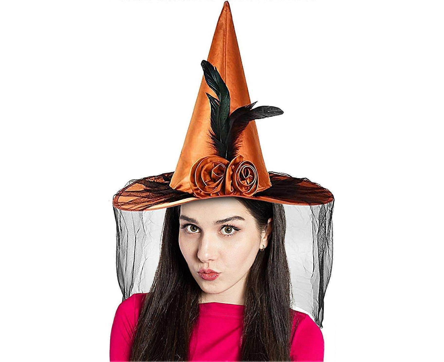 Witches Hats for Women, Cosplay Hats Halloween Hat, Wide Brim Hat, Hats with Half Veil - Image 1