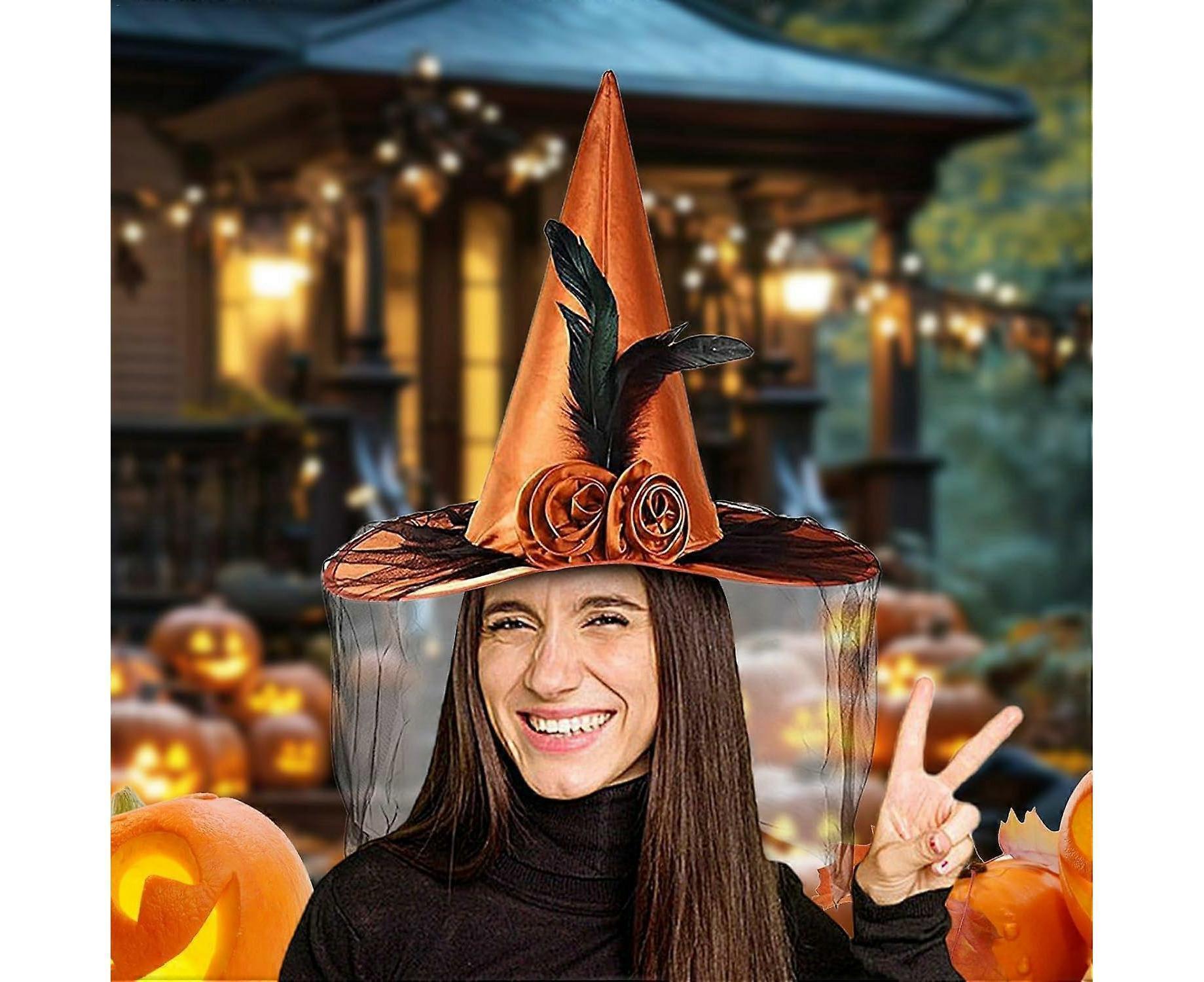 Witches Hats for Women, Cosplay Hats Halloween Hat, Wide Brim Hat, Hats with Half Veil - Image 2