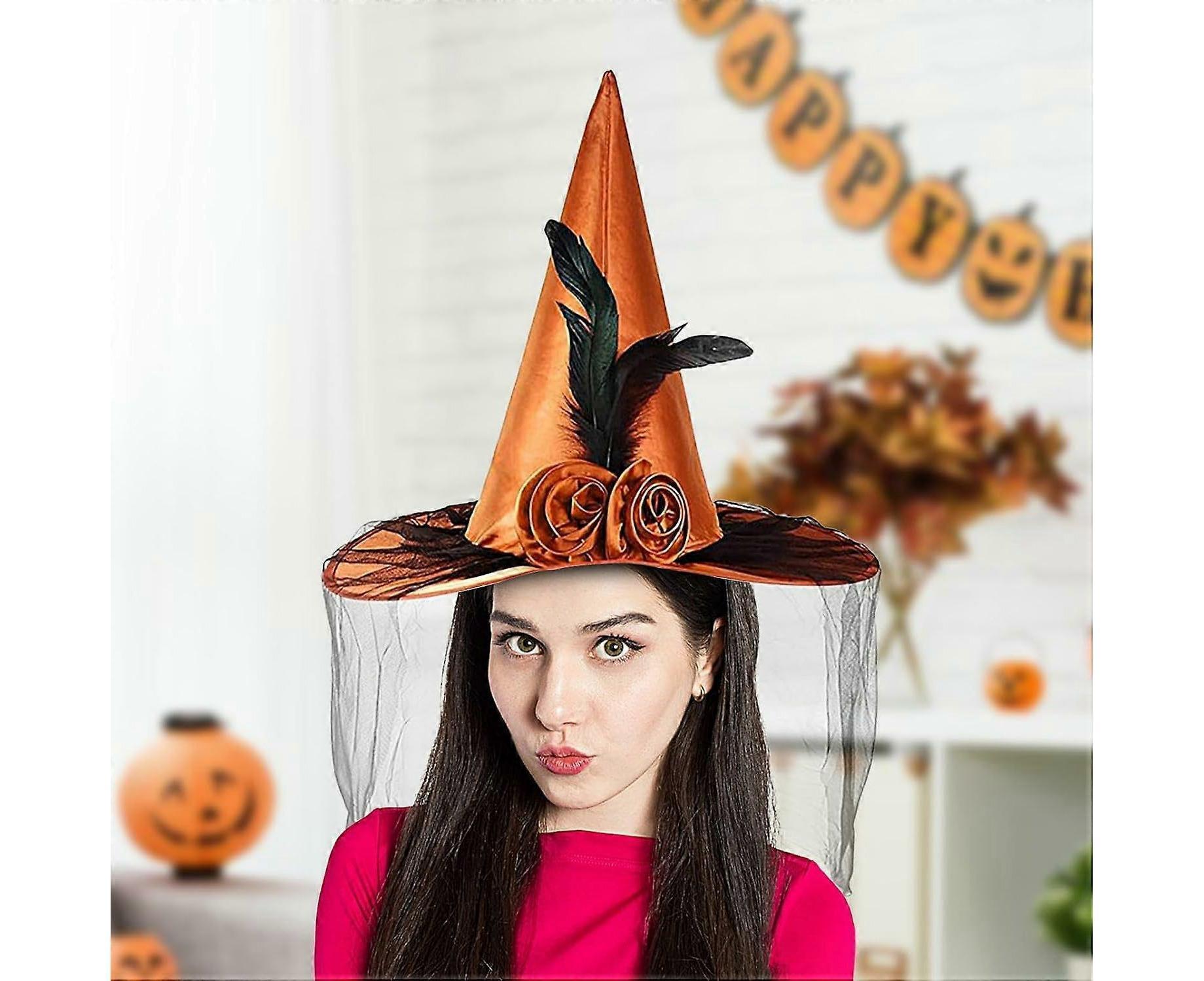 Witches Hats for Women, Cosplay Hats Halloween Hat, Wide Brim Hat, Hats with Half Veil - Image 3