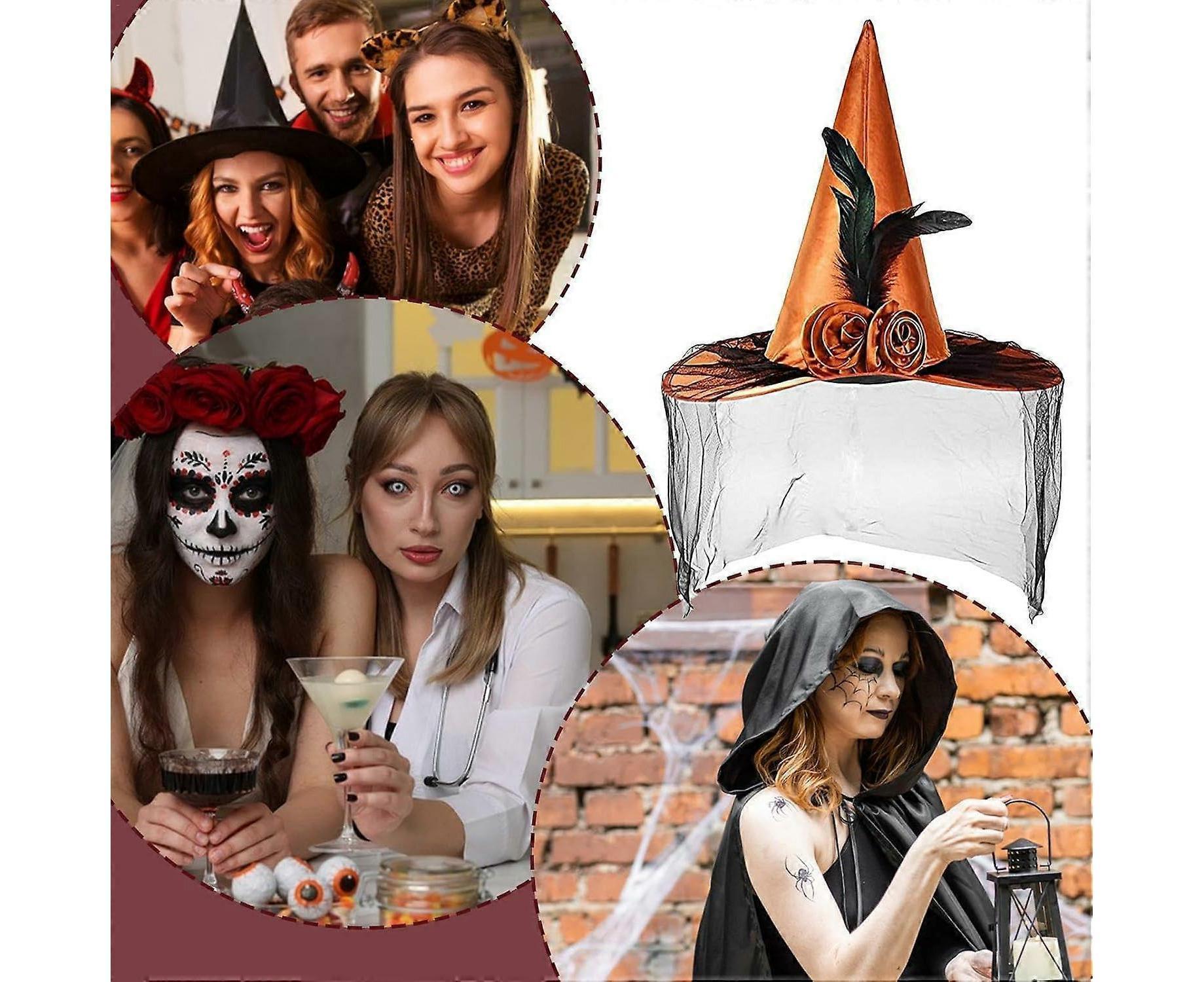 Witches Hats for Women, Cosplay Hats Halloween Hat, Wide Brim Hat, Hats with Half Veil - Image 4