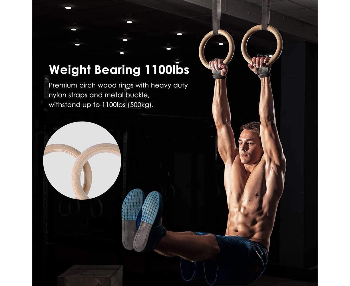 2 pcs Wood Gymnastic Rings - Olympic Gym Rings with Adjustable Straps, Heavy Duty Gym Equipment for Home Gym, Train Workout, Strength Training 28mm - Image 8