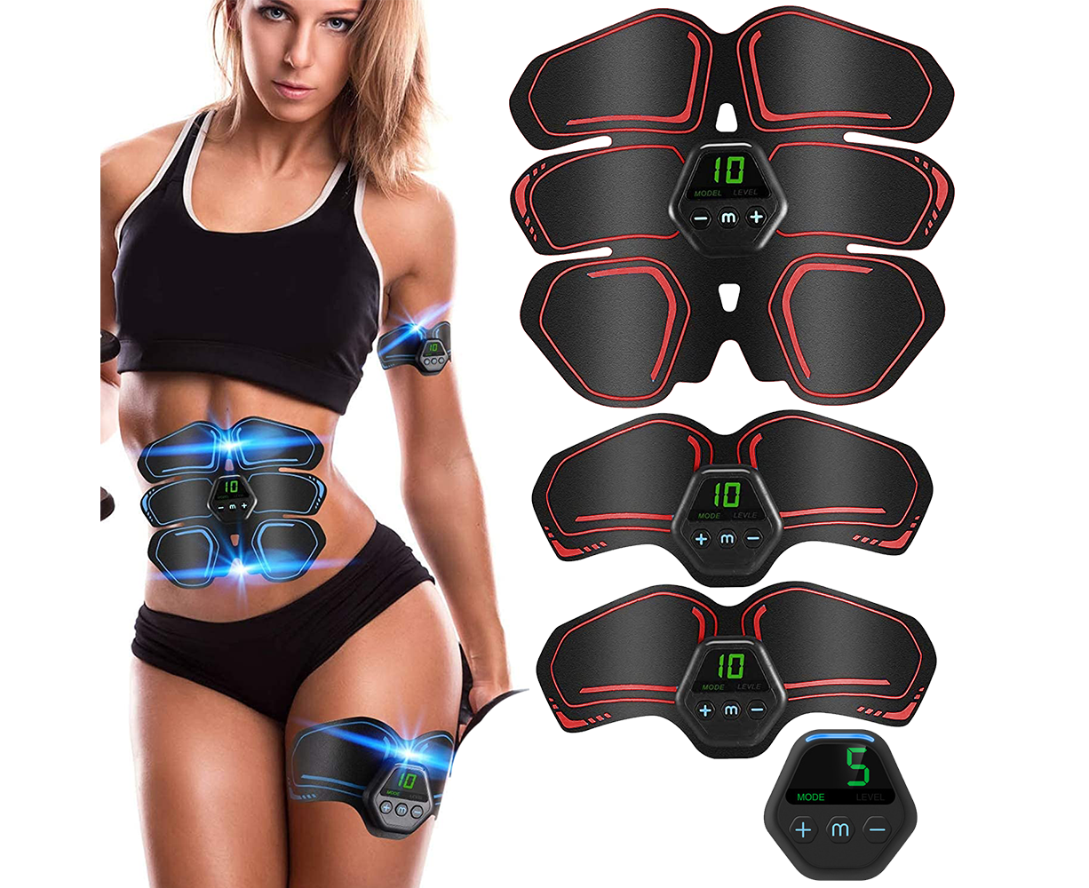 Muscle Toner Abdominal Toning Belt ABS Toner Body Muscle Trainer Wireless Portable Unisex Fitness Training Gear - Red - Image 1