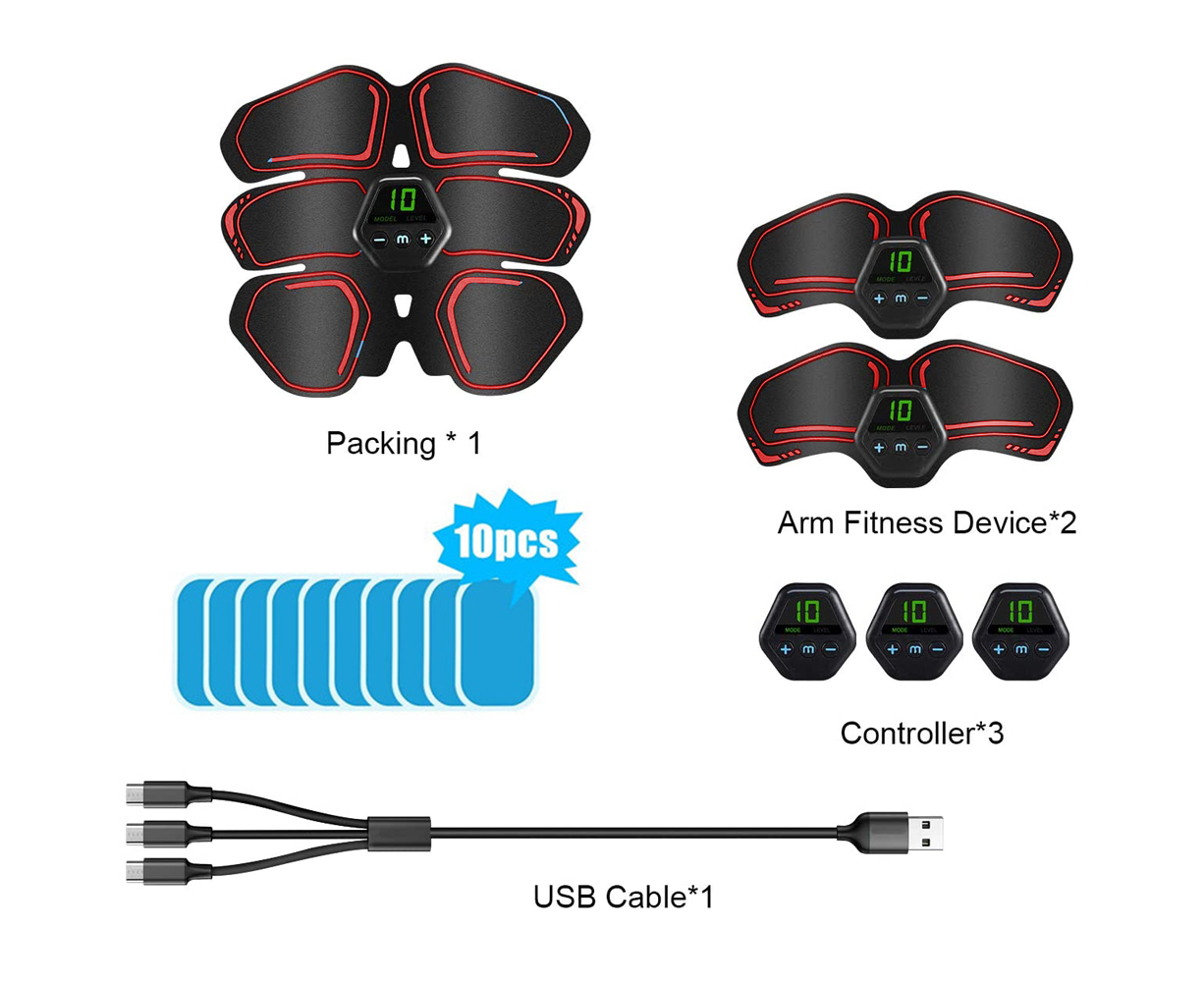 Muscle Toner Abdominal Toning Belt ABS Toner Body Muscle Trainer Wireless Portable Unisex Fitness Training Gear - Red - Image 3
