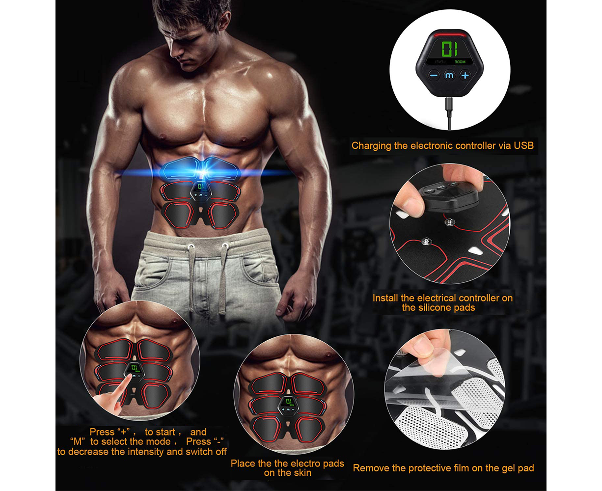 Muscle Toner Abdominal Toning Belt ABS Toner Body Muscle Trainer Wireless Portable Unisex Fitness Training Gear - Red - Image 5
