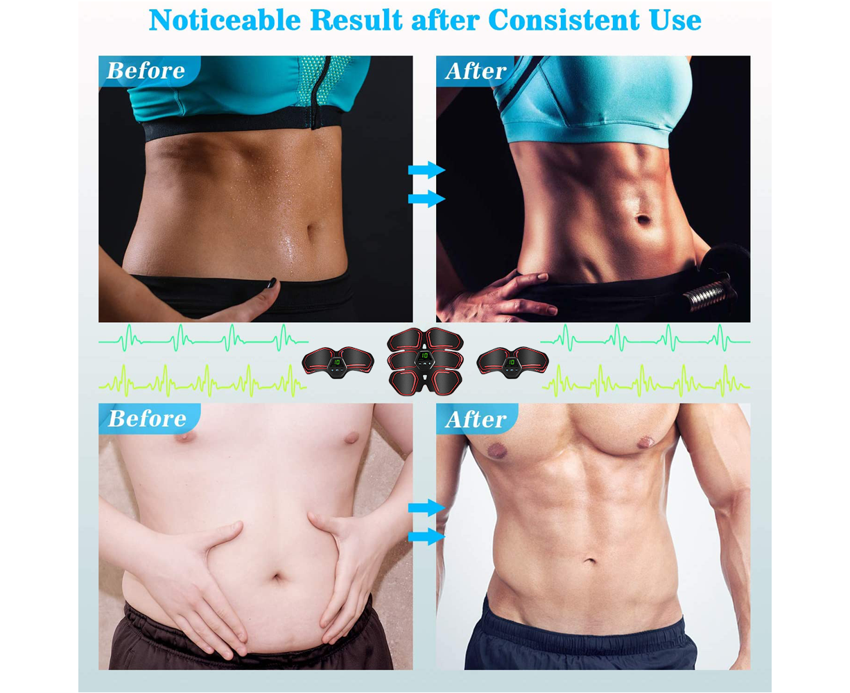 Muscle Toner Abdominal Toning Belt ABS Toner Body Muscle Trainer Wireless Portable Unisex Fitness Training Gear - Red - Image 6