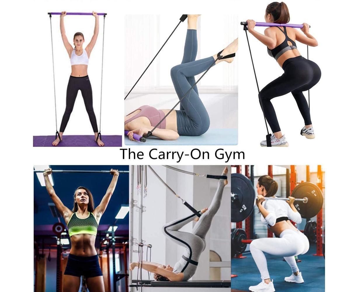 Pilates Exercise Stick Kit,Portable Compact 3-Section Yoga Resistance Bands for Legs and Butt, Pilates Bar with Foot Strap for Full Body Workout - Purple - Image 8