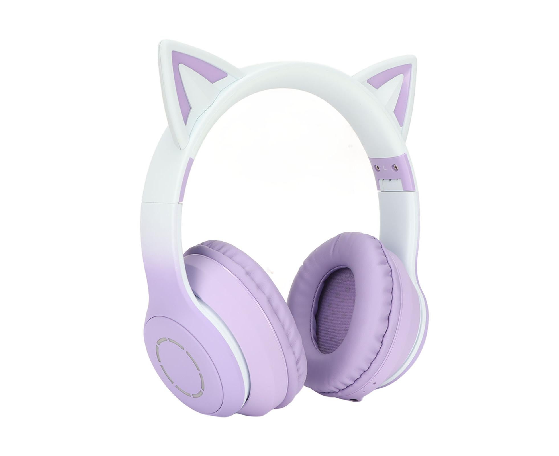 Cat Ear Bluetooth Gaming Headphones Wireless Foldable Music Headset with LED Light Detachable Microphone 3.5mm Cable Purple - Image 1