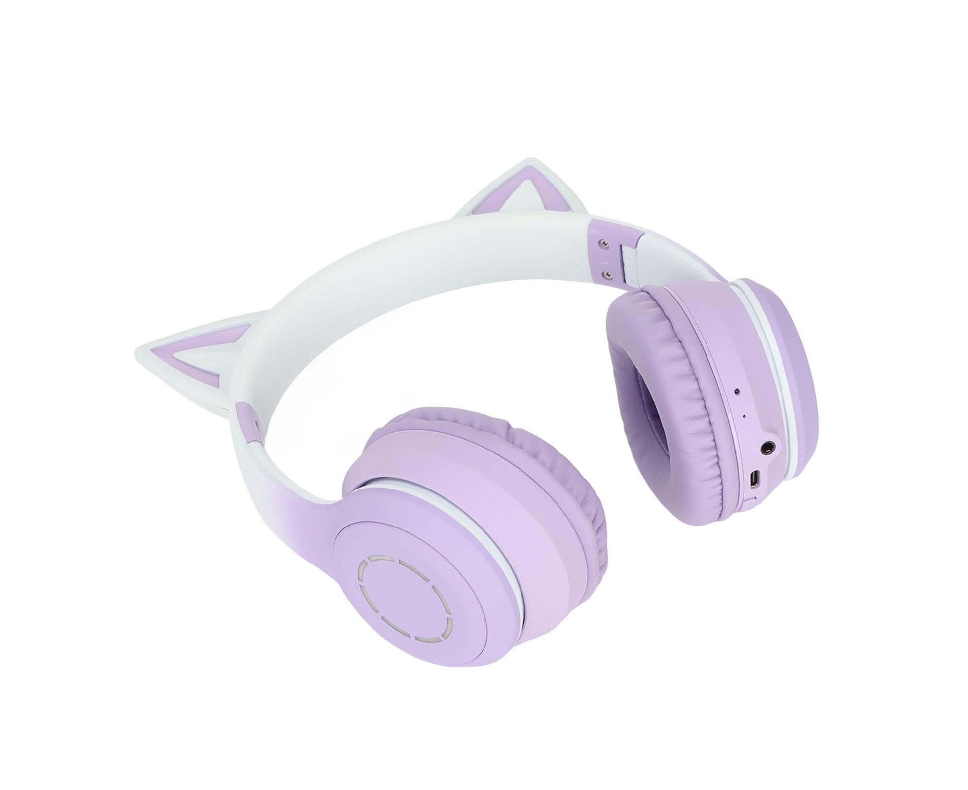 Cat Ear Bluetooth Gaming Headphones Wireless Foldable Music Headset with LED Light Detachable Microphone 3.5mm Cable Purple - Image 3