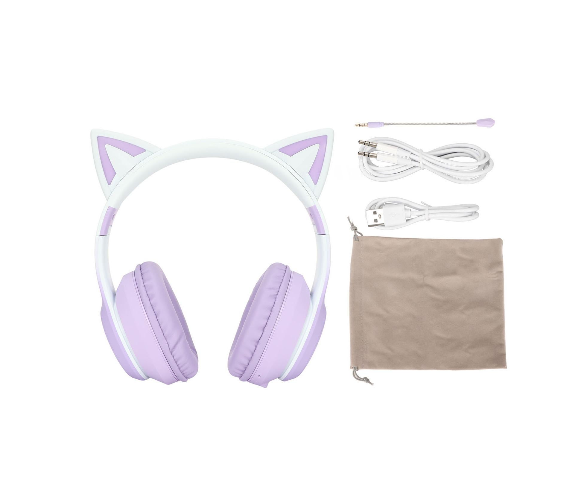 Cat Ear Bluetooth Gaming Headphones Wireless Foldable Music Headset with LED Light Detachable Microphone 3.5mm Cable Purple - Image 7