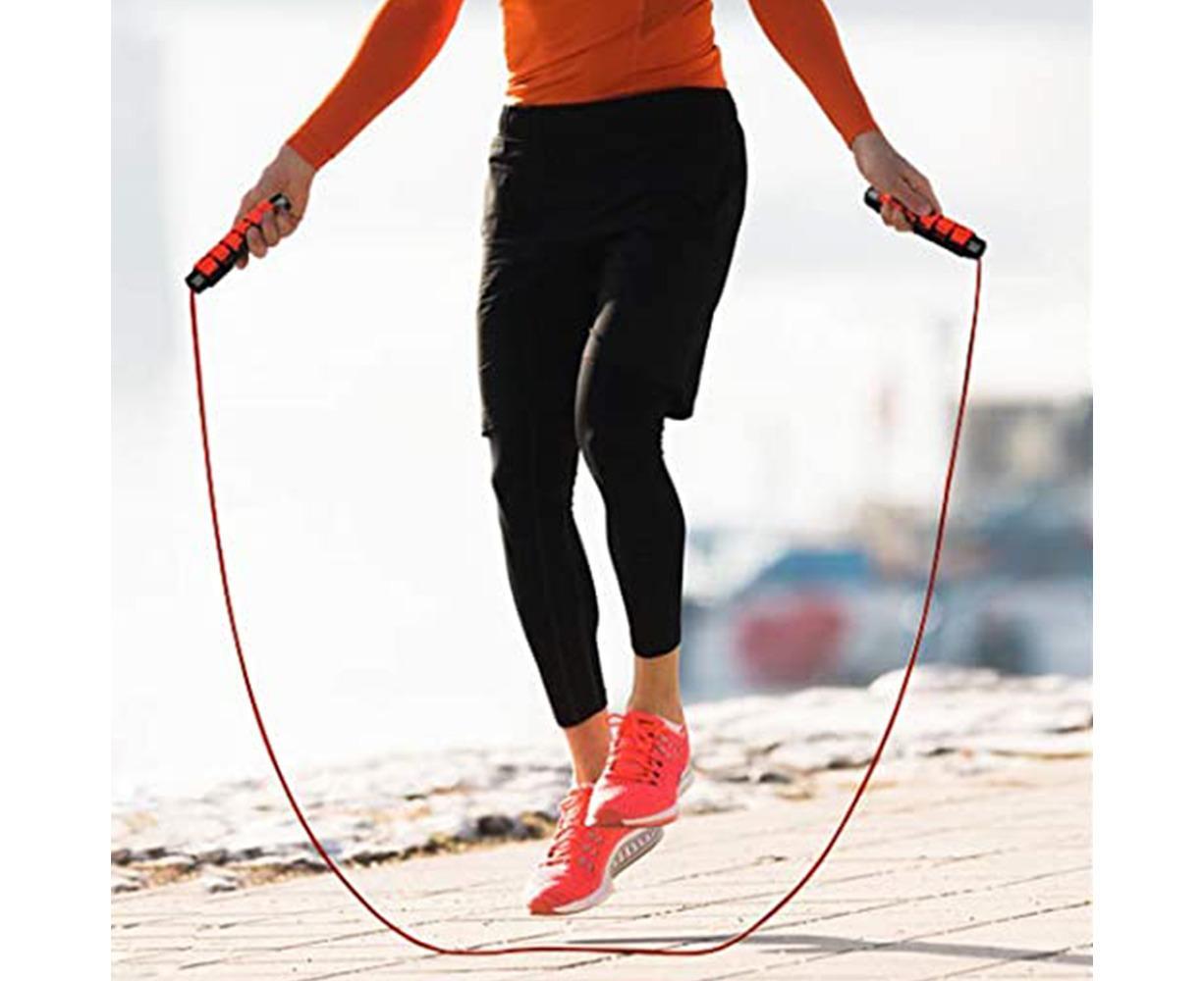 Weighted Jump Rope for Adult Fitness - Long for Cardio Exercise Workouts, Non-Slip Handles - Red - Image 3