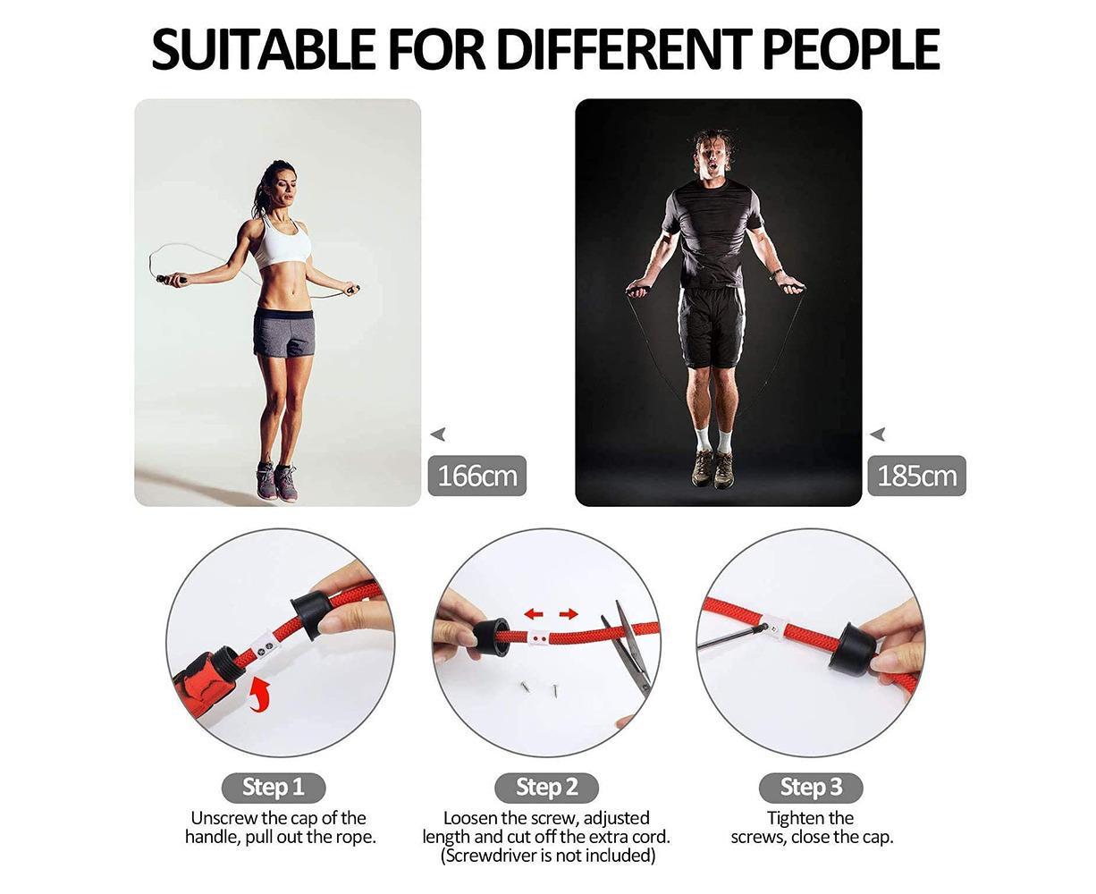 Weighted Jump Rope for Adult Fitness - Long for Cardio Exercise Workouts, Non-Slip Handles - Red - Image 7