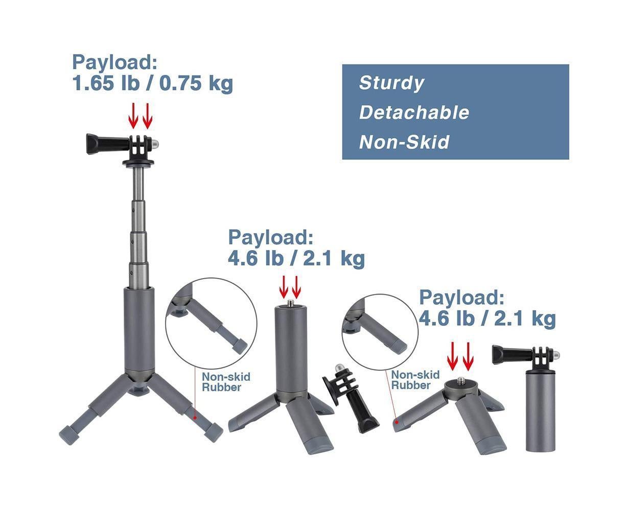 Portable Sport Camera Holder Stand Selfie Stick Mini Tripod for DJI OSMO Action Silver Grey - Image 3
