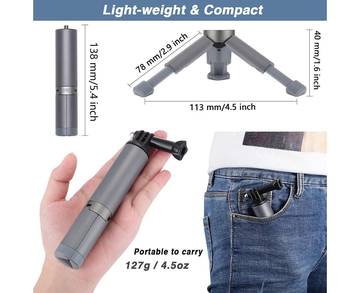 Portable Sport Camera Holder Stand Selfie Stick Mini Tripod for DJI OSMO Action Silver Grey - Image 5
