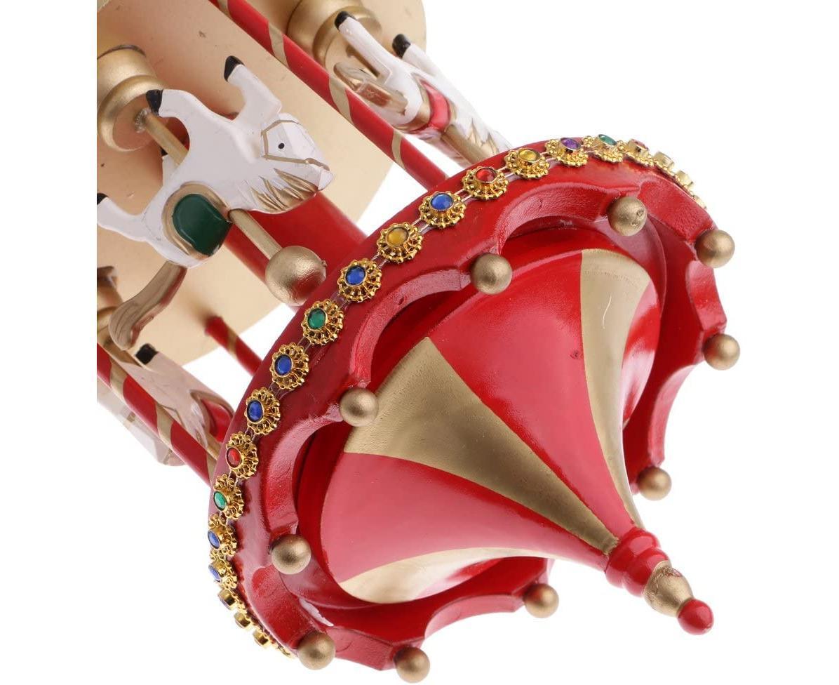 Vintage Carousel 4 Horses Winding Mechanical Music Box Toy-Red - Image 4