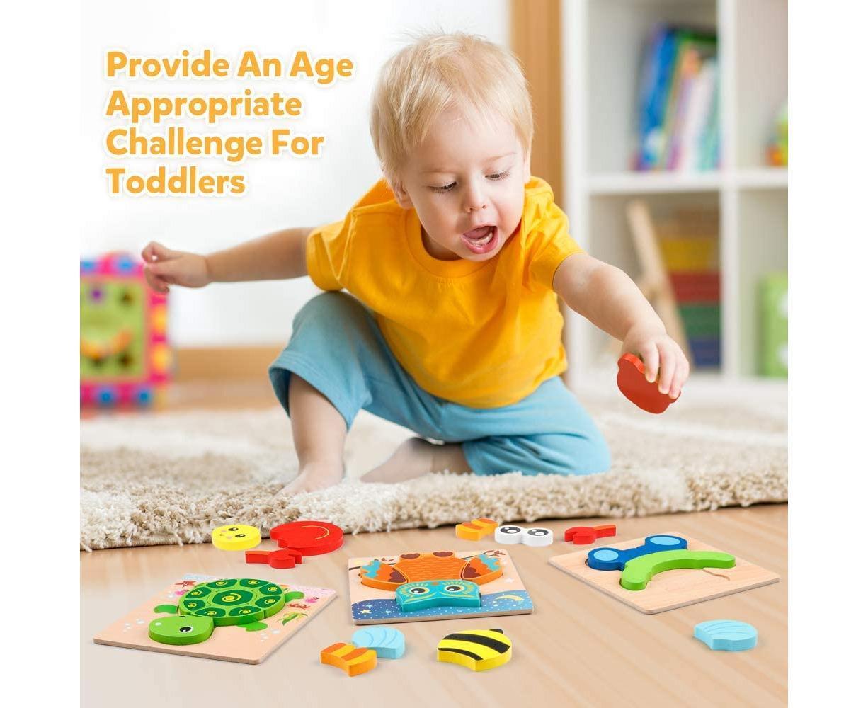 Wooden Jigsaw Puzzle Set, 6 Pack Animal Shape Color Montessori Toy, Fine Motor Skill Early Learning Gift - Image 5