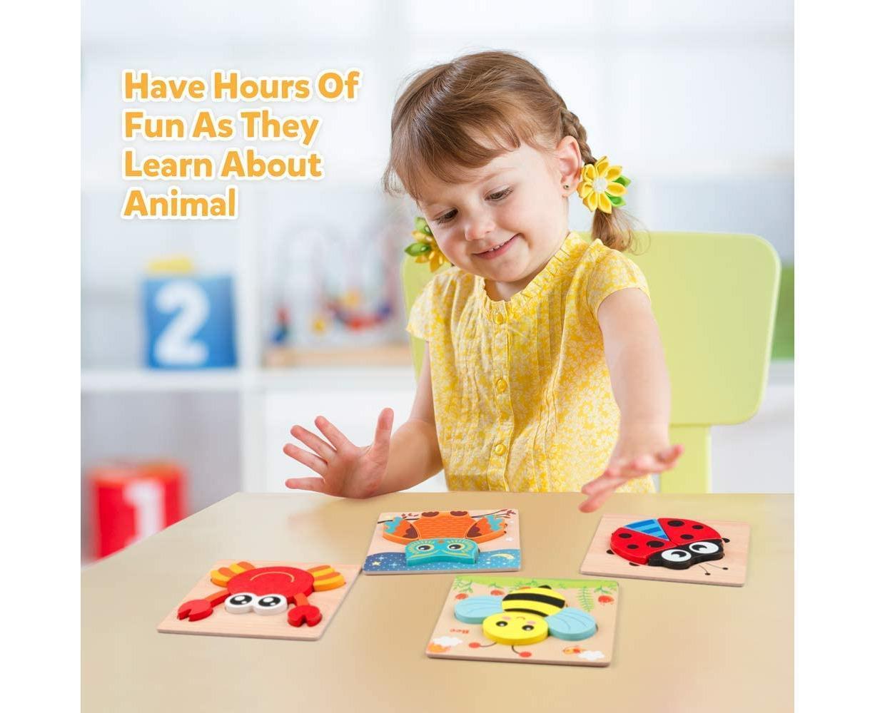 Wooden Jigsaw Puzzle Set, 6 Pack Animal Shape Color Montessori Toy, Fine Motor Skill Early Learning Gift - Image 6