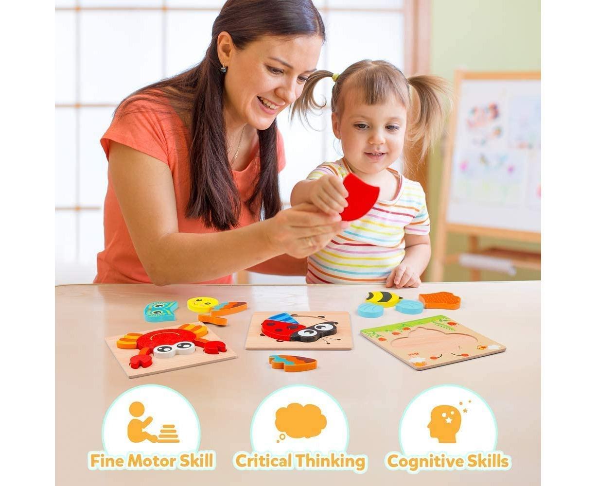 Wooden Jigsaw Puzzle Set, 6 Pack Animal Shape Color Montessori Toy, Fine Motor Skill Early Learning Gift - Image 8