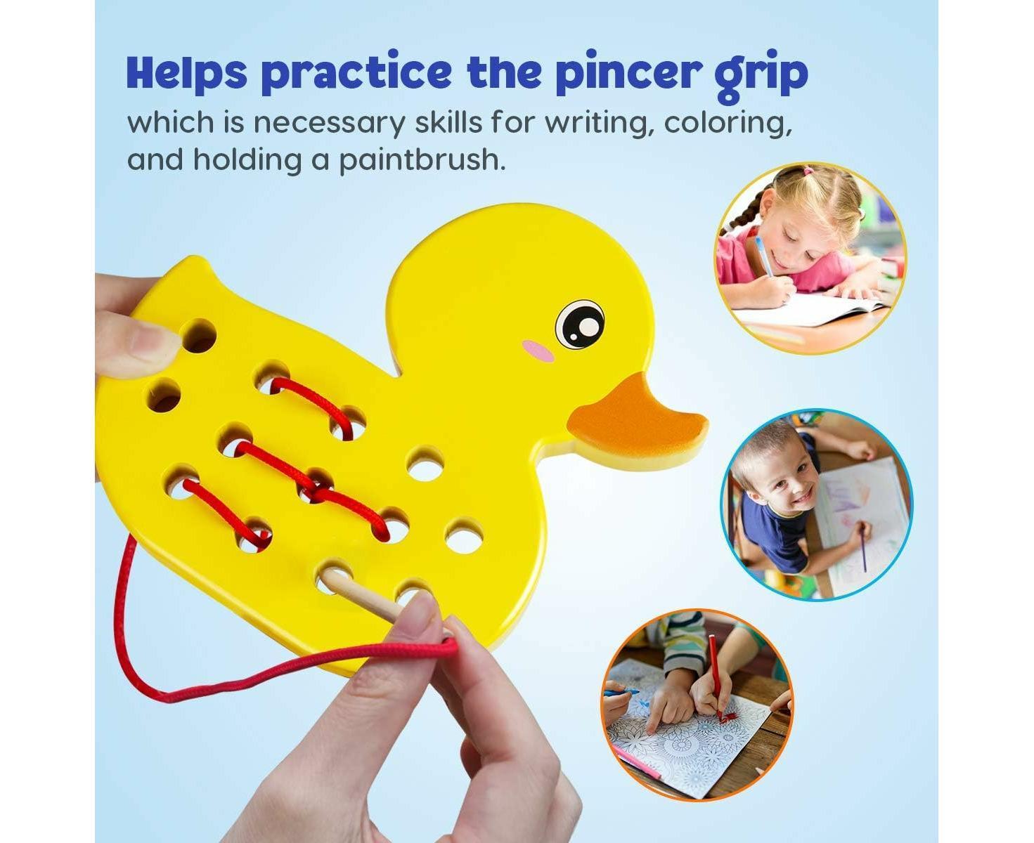 Wooden Lacing Duck And Elephant, 2Pcs Animals Fine Motor Skills Threading Toys, Airplane Car Travel Game Montessori Cognition Preschool Puzzle Gift For Yea - Image 5