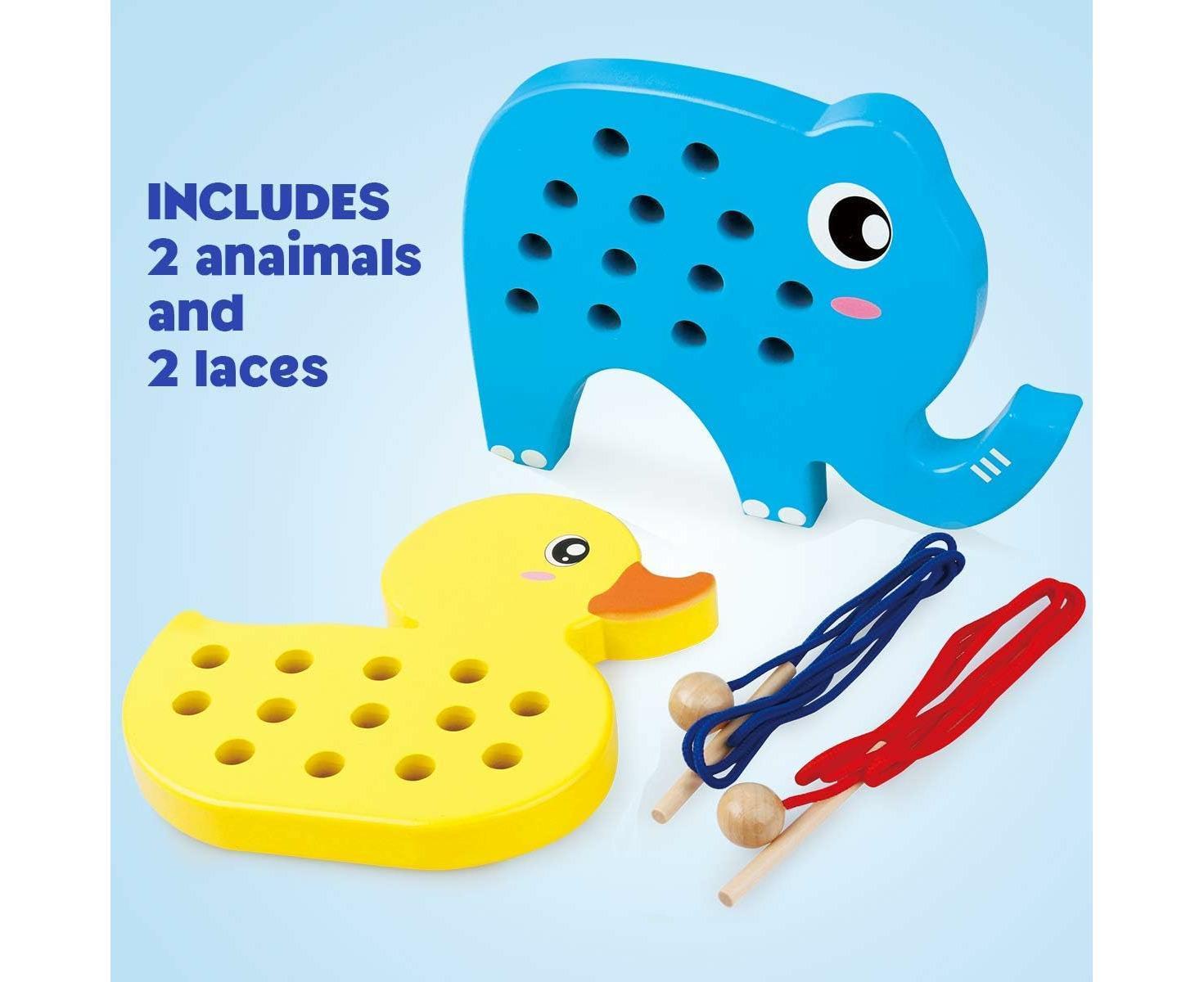 Wooden Lacing Duck And Elephant, 2Pcs Animals Fine Motor Skills Threading Toys, Airplane Car Travel Game Montessori Cognition Preschool Puzzle Gift For Yea - Image 6