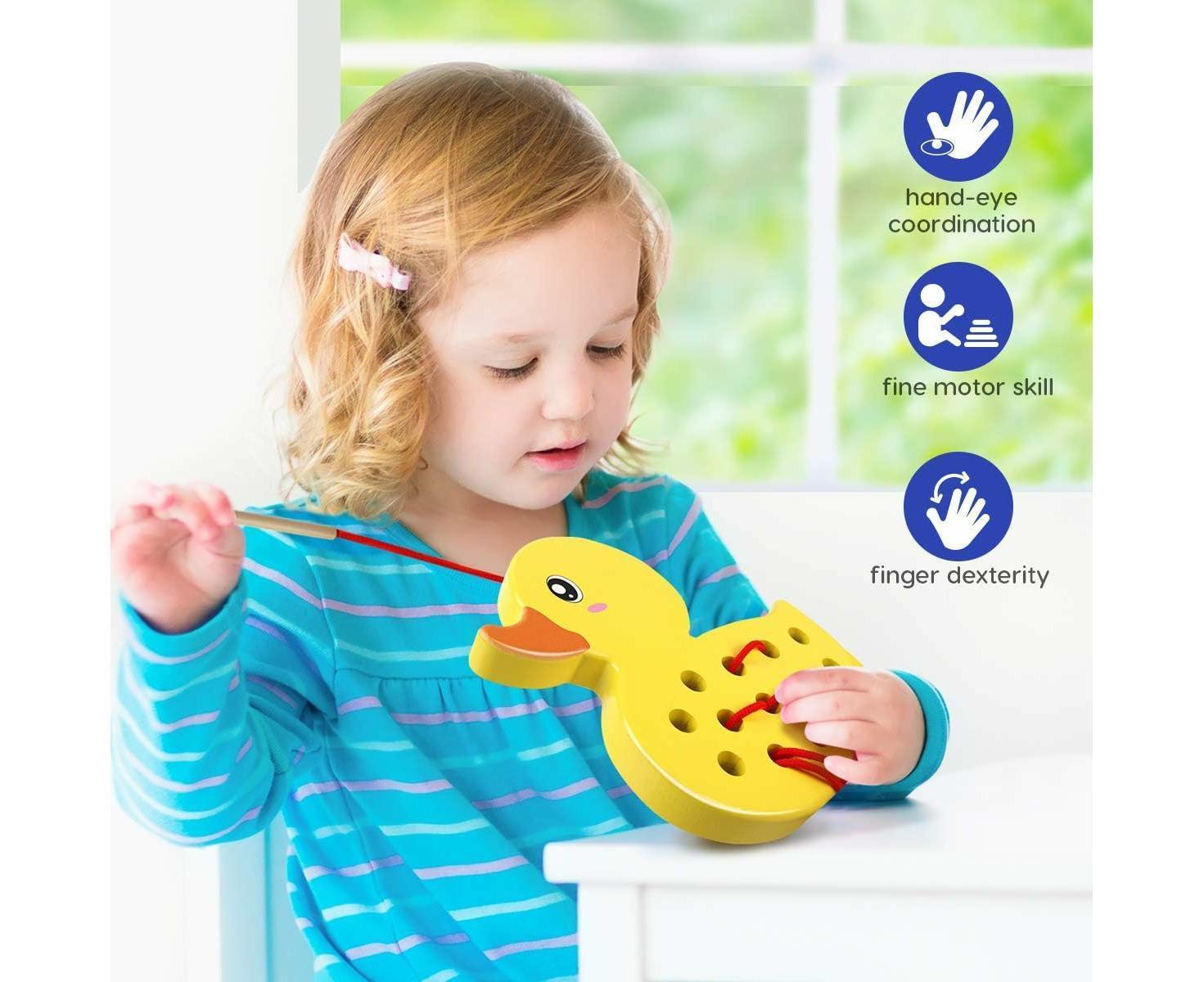 Wooden Lacing Duck And Elephant, 2Pcs Animals Fine Motor Skills Threading Toys, Airplane Car Travel Game Montessori Cognition Preschool Puzzle Gift For Yea - Image 7