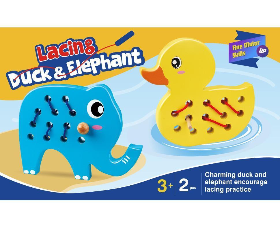 Wooden Lacing Duck And Elephant, 2Pcs Animals Fine Motor Skills Threading Toys, Airplane Car Travel Game Montessori Cognition Preschool Puzzle Gift For Yea - Image 8