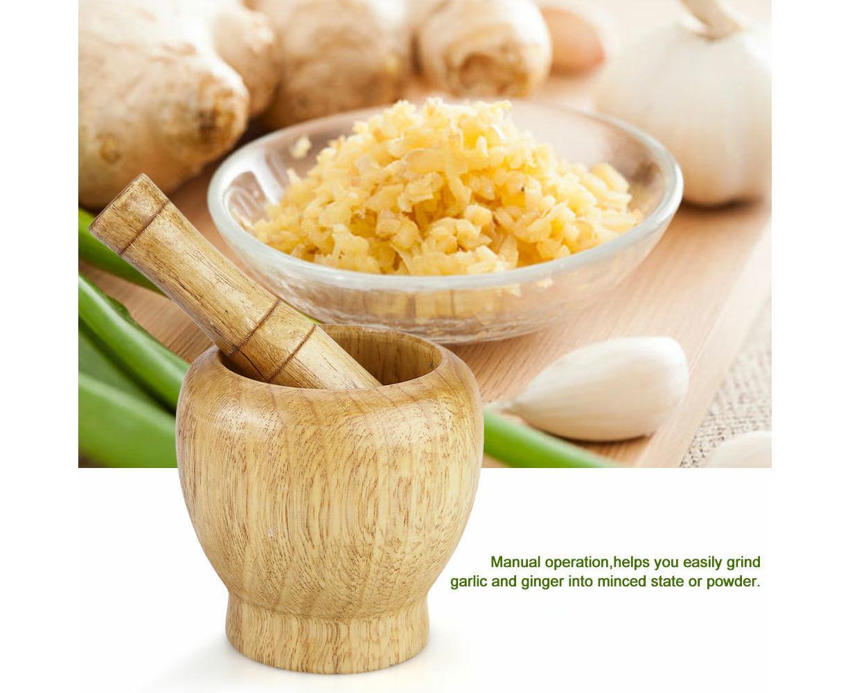 Kitchen Hand Manual Wood Garlic Ginger Spices Mortar Pestle Set Grinding Bowl Grinder - Image 3