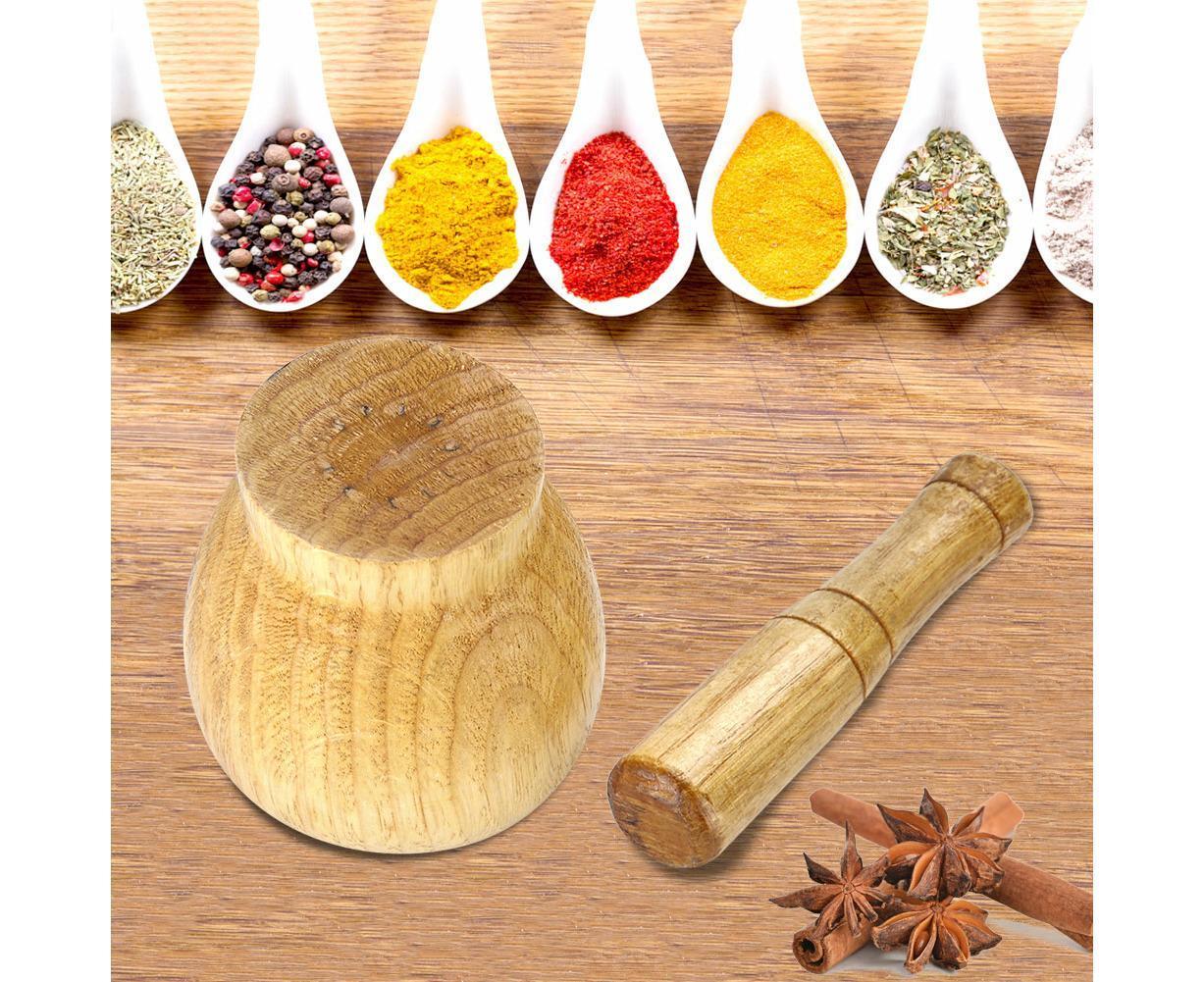 Kitchen Hand Manual Wood Garlic Ginger Spices Mortar Pestle Set Grinding Bowl Grinder - Image 5