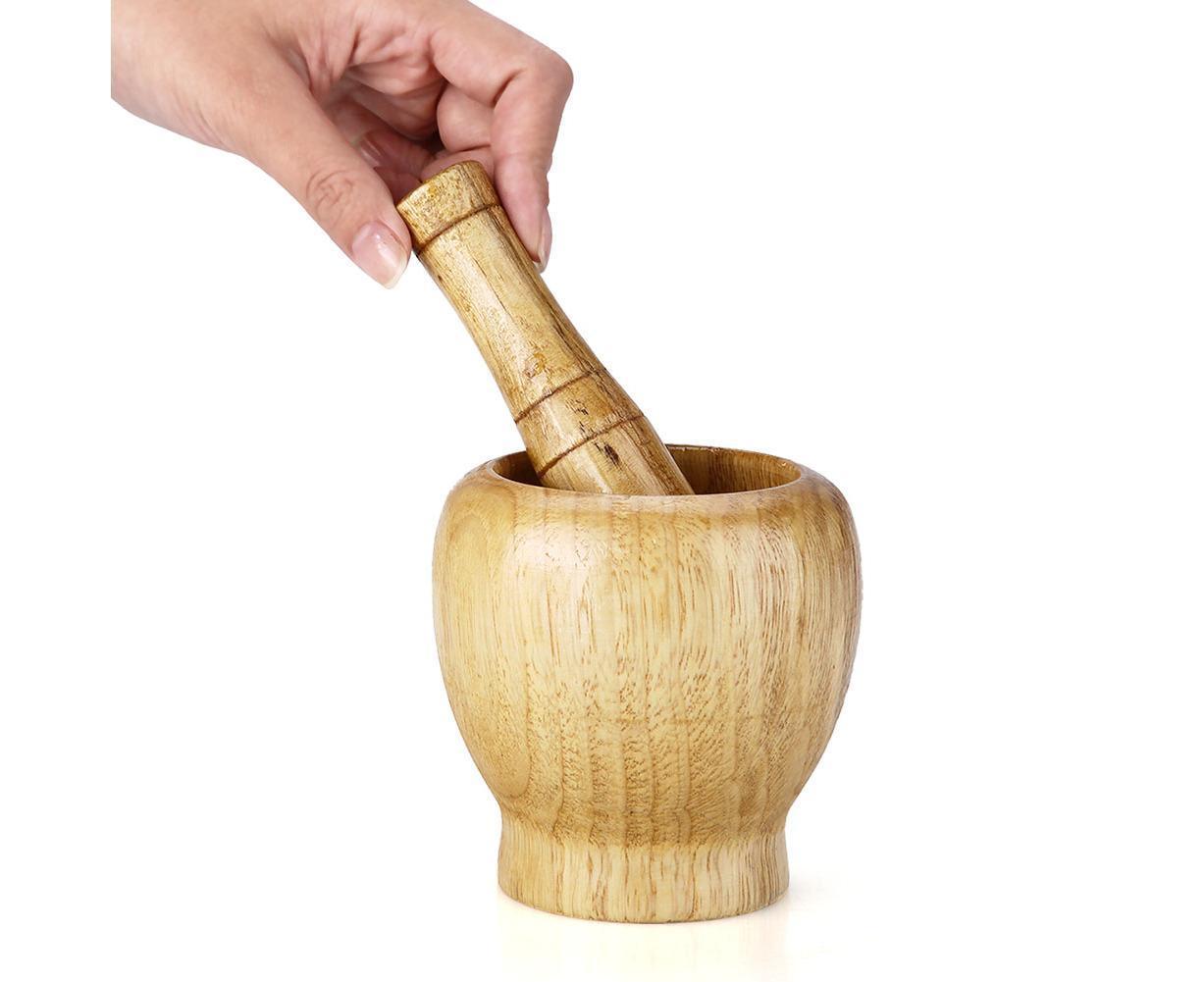 Kitchen Hand Manual Wood Garlic Ginger Spices Mortar Pestle Set Grinding Bowl Grinder - Image 7
