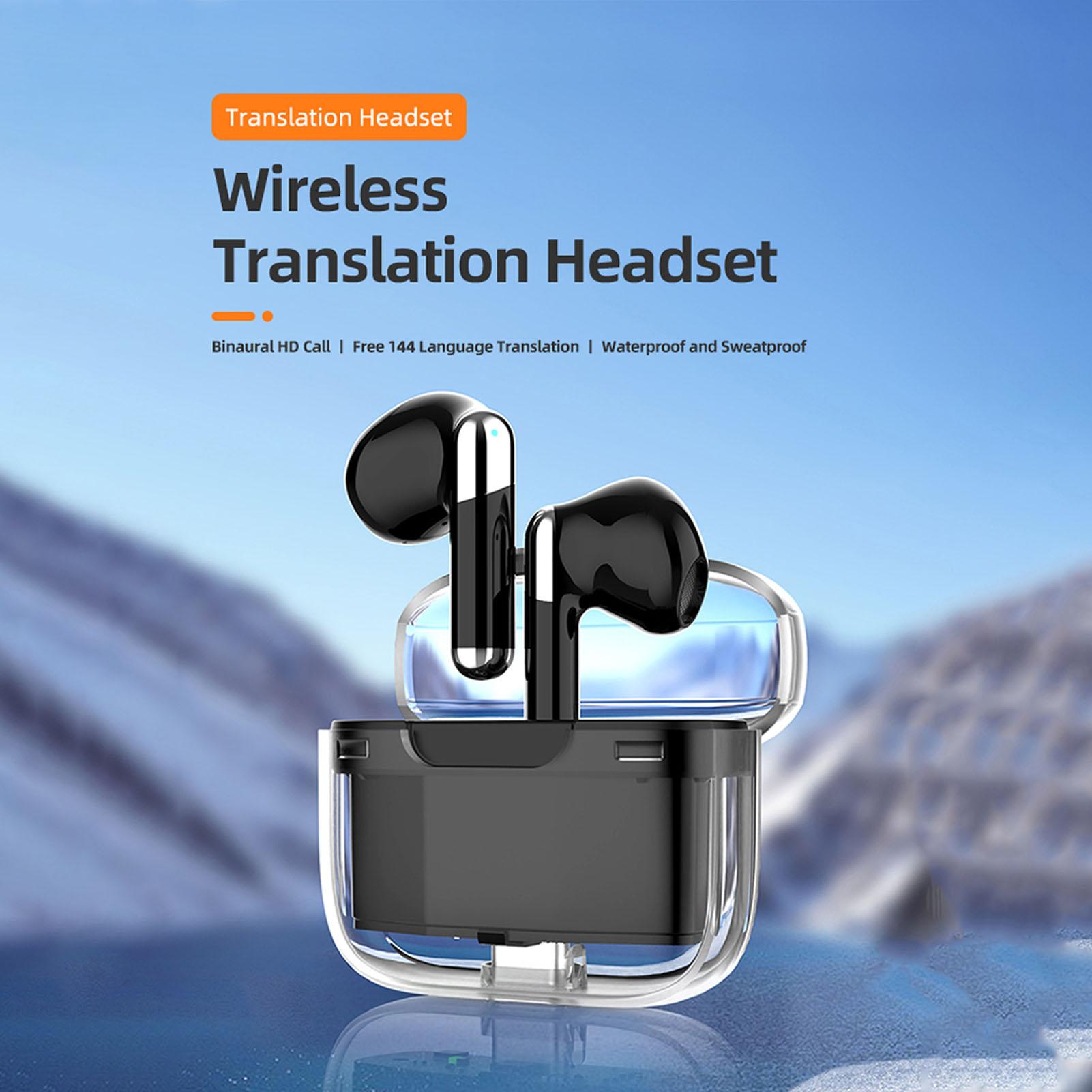 Language Translator Earbuds Bluetooth 5.3 Support 144 Languages Wireless Translator Earphone with Transparent Case Black - Image 5