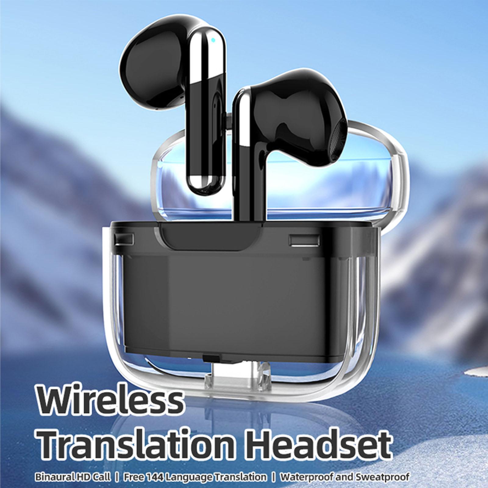 Language Translator Earbuds Bluetooth 5.3 Support 144 Languages Wireless Translator Earphone with Transparent Case Black - Image 6