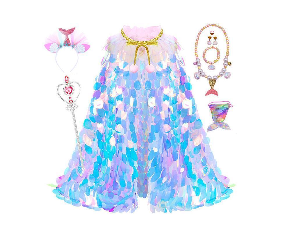 9Pcs Princess Dress-Up Clothes Mermaid Dress-Up Cape Kit - Image 1