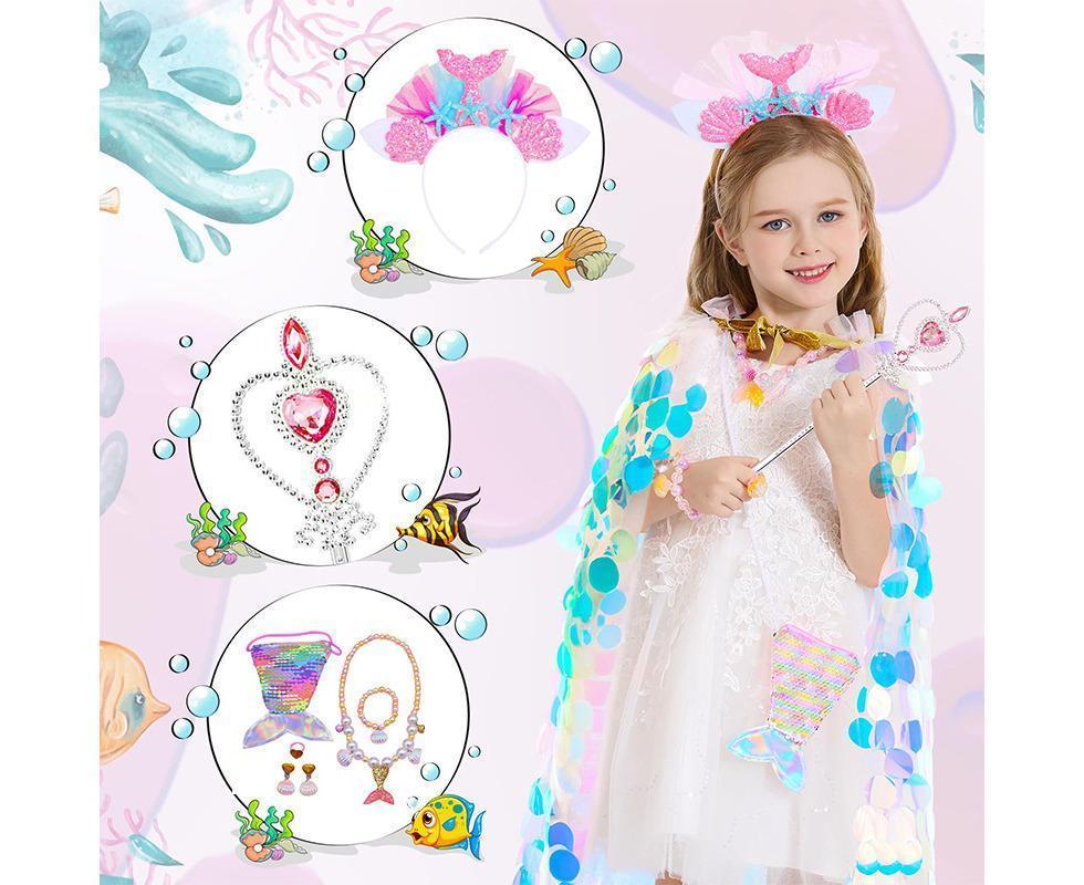 9Pcs Princess Dress-Up Clothes Mermaid Dress-Up Cape Kit - Image 2
