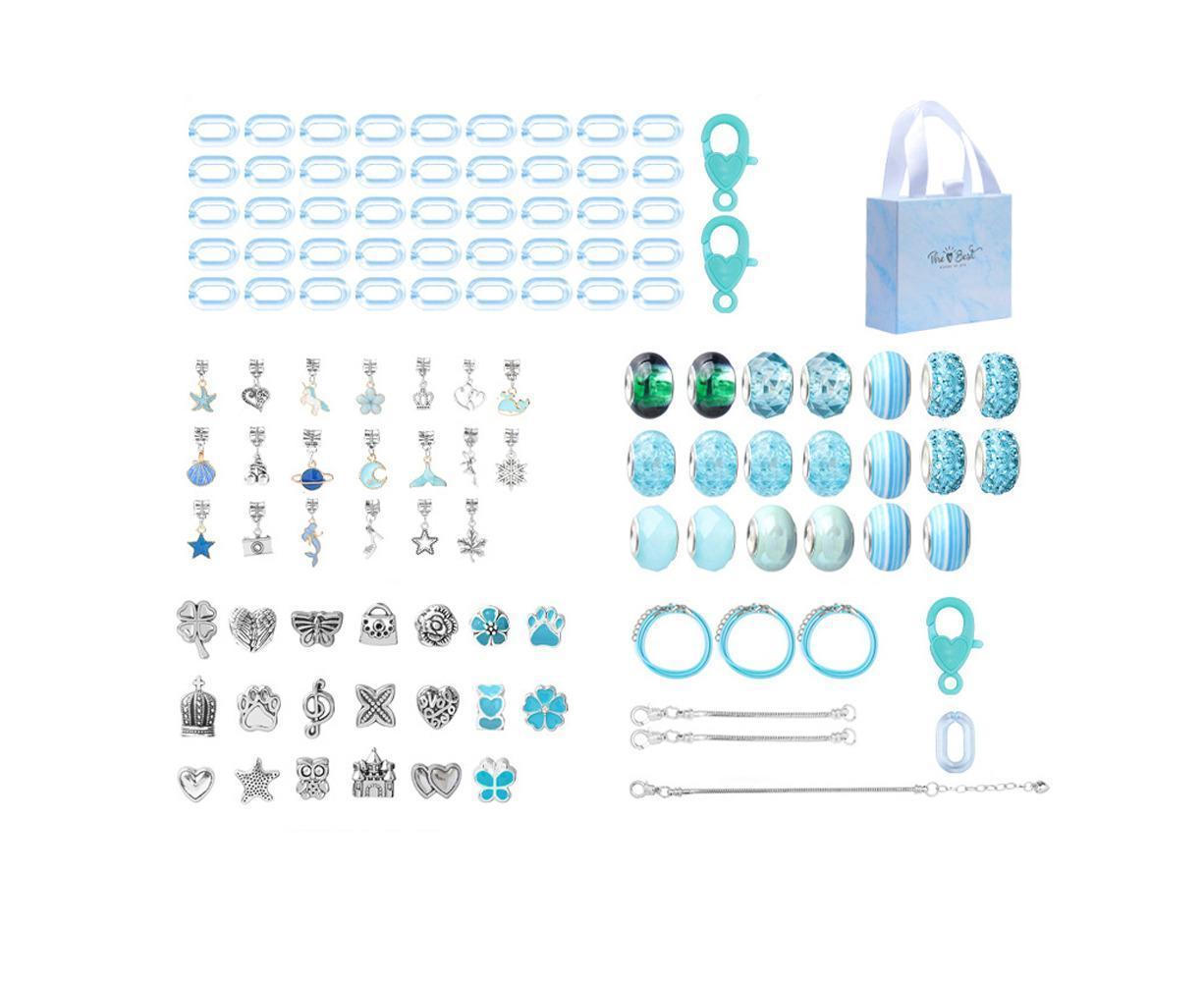 113pcs Bracelet Making Kit DIY Charm Bracelets Kit Jewellery Crafts Set for Girls Gifts - Blue - Image 1