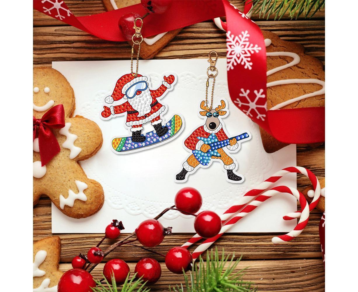 15Pcs Christmas Dot Drill Decorative Painting Keychain Decor DIY Crystal Key Ring Pendant Gift - Image 4