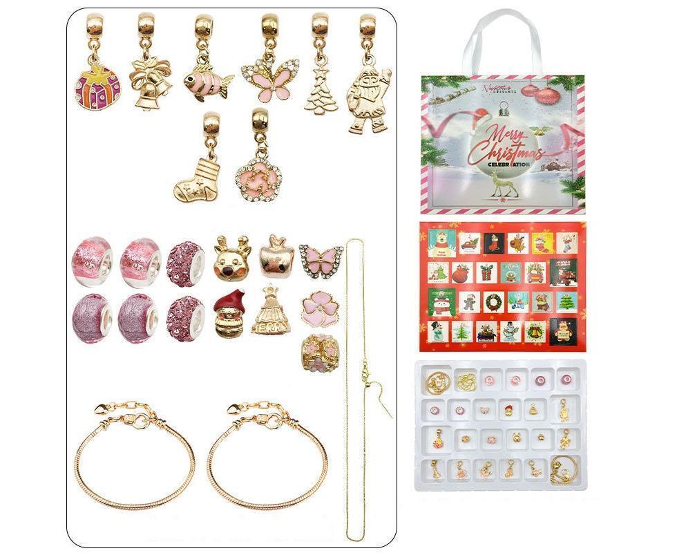 24 DAYS Christmas Advent Countdown Calendar Bracelets Set DIY Charm Bracelet Making Kit for Gift - Image 1