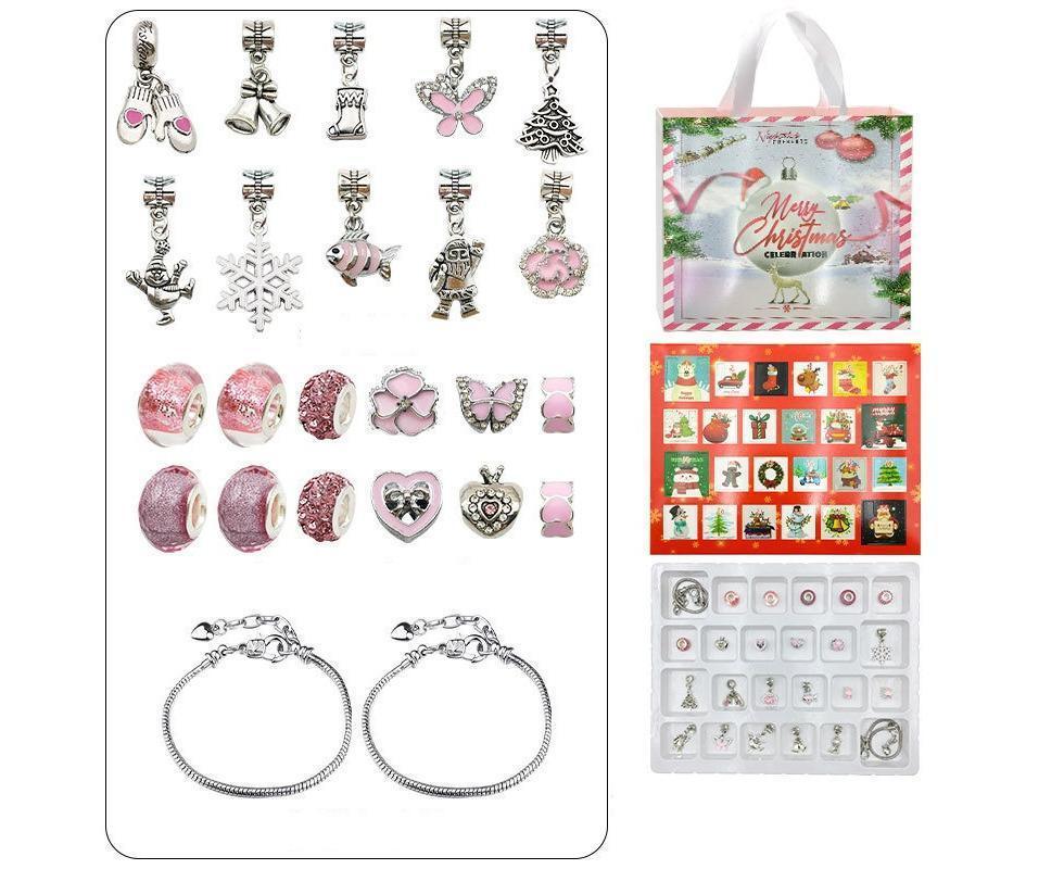 24 DAYS Christmas Advent Countdown Calendar Bracelets Set DIY Charm Bracelet Making Kit for Gift - Image 1