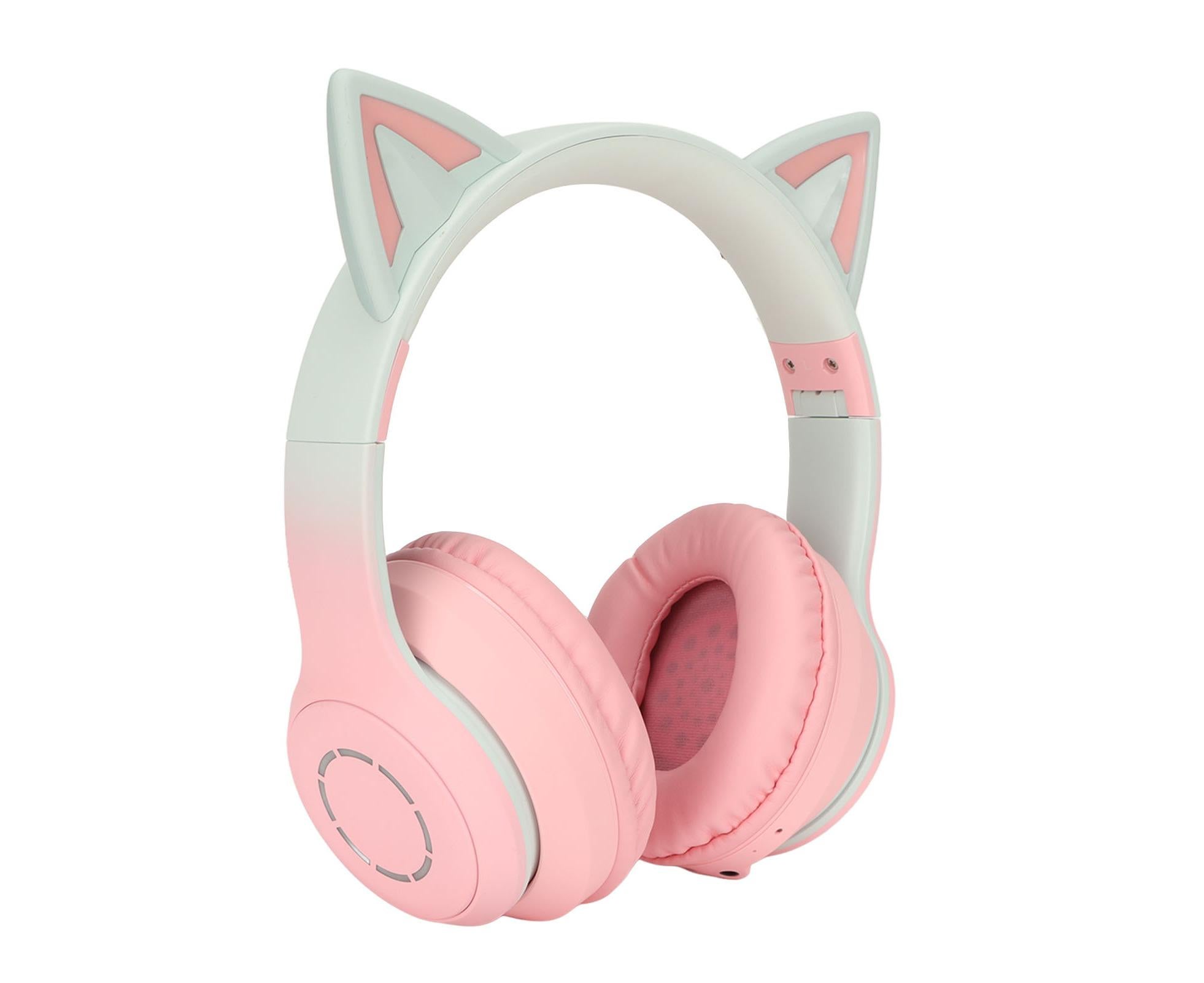 Cat Ear Bluetooth Gaming Headphones Wireless Foldable Music Headset with LED Light Detachable Microphone 3.5mm Cable Pink - Image 1
