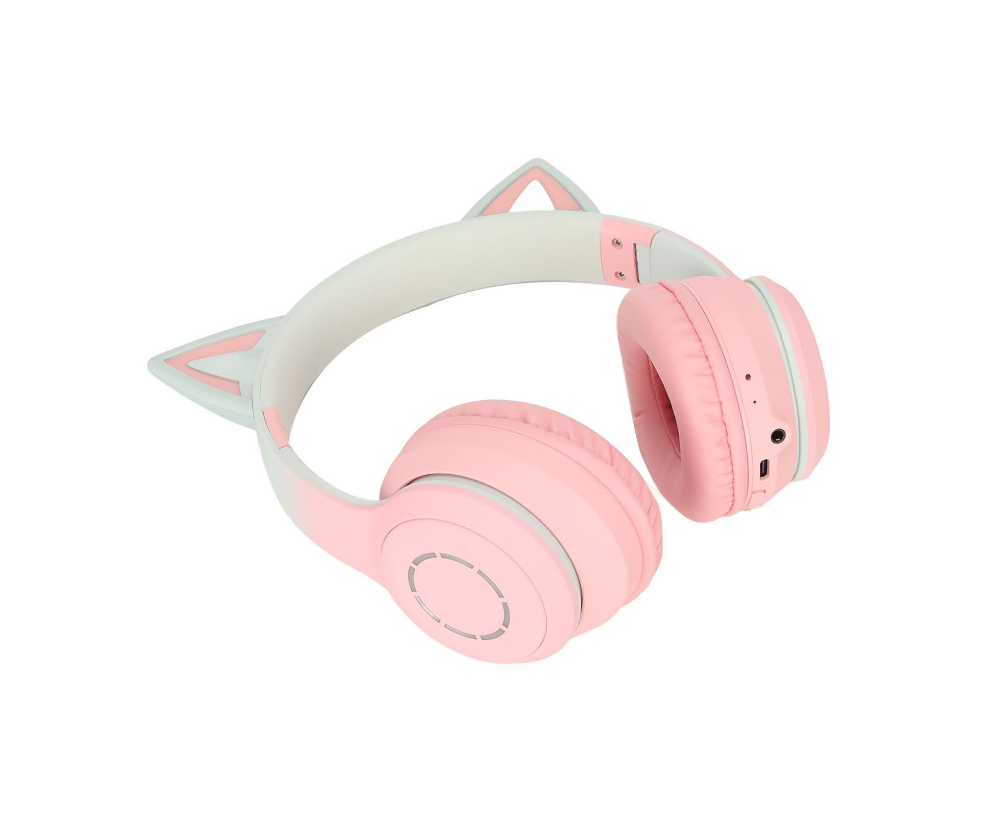 Cat Ear Bluetooth Gaming Headphones Wireless Foldable Music Headset with LED Light Detachable Microphone 3.5mm Cable Pink - Image 3