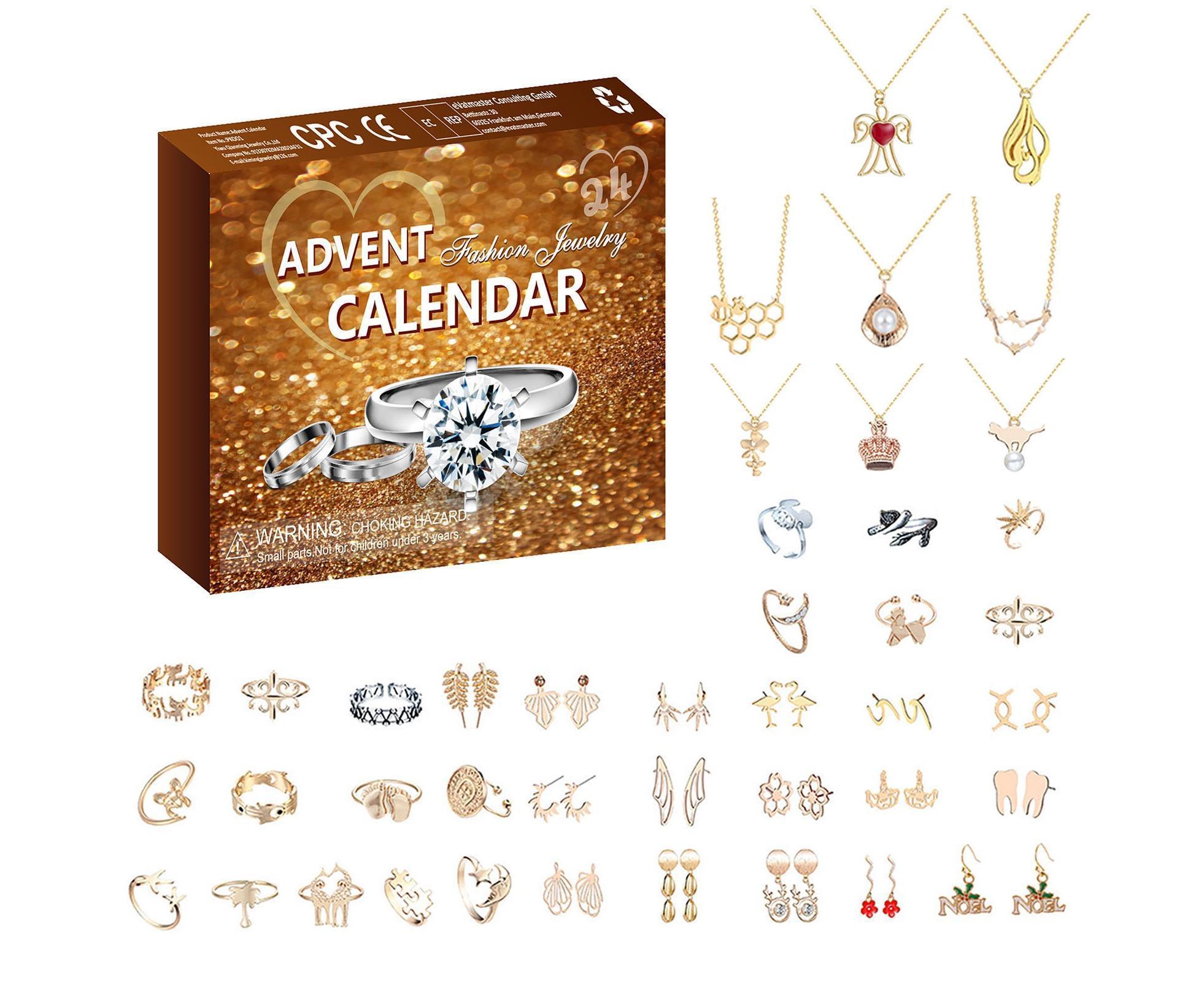 Christmas Advent Calendar Jewelry Box for Women Necklace Earring Finger Rings 24 Days Countdown Calendar New Year Xmas Gift - Image 1
