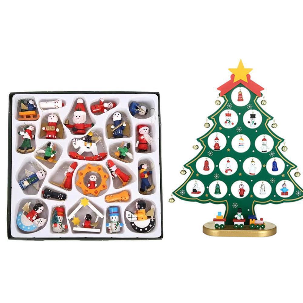 24 Days Advent Calendar Set Wooden Tabletop Christmas Tree with Christmas Tree Decorative Ornaments - Image 1