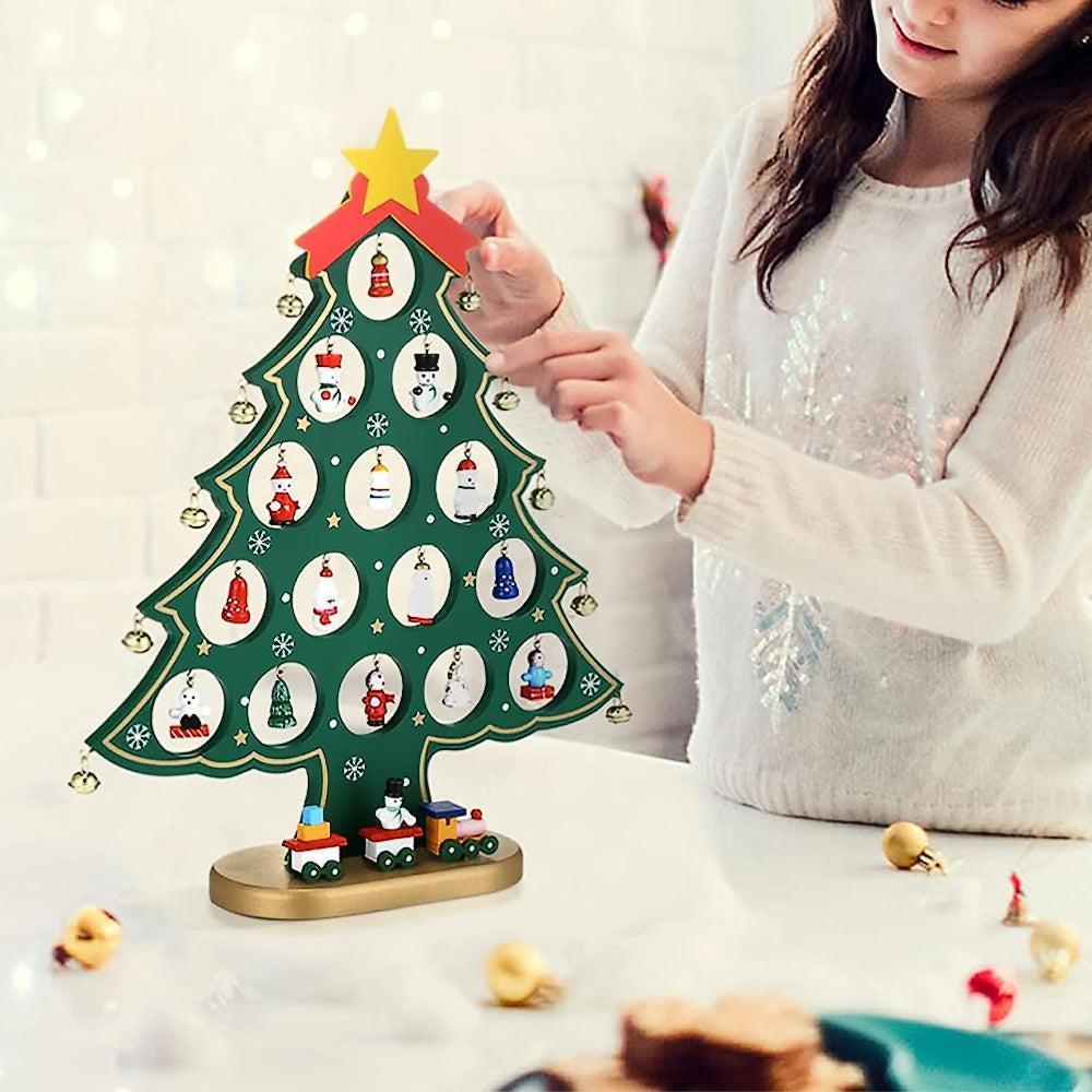 24 Days Advent Calendar Set Wooden Tabletop Christmas Tree with Christmas Tree Decorative Ornaments - Image 2