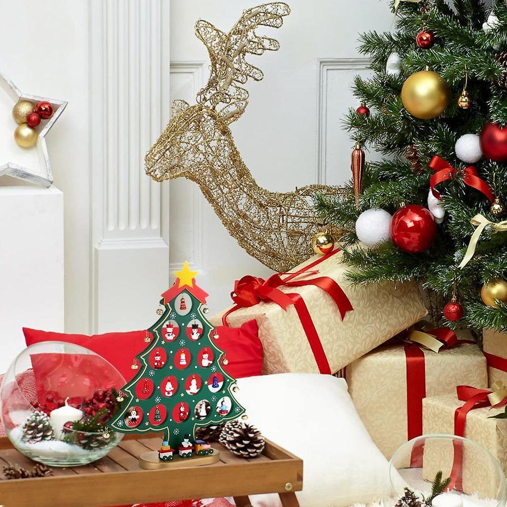 24 Days Advent Calendar Set Wooden Tabletop Christmas Tree with Christmas Tree Decorative Ornaments - Image 5