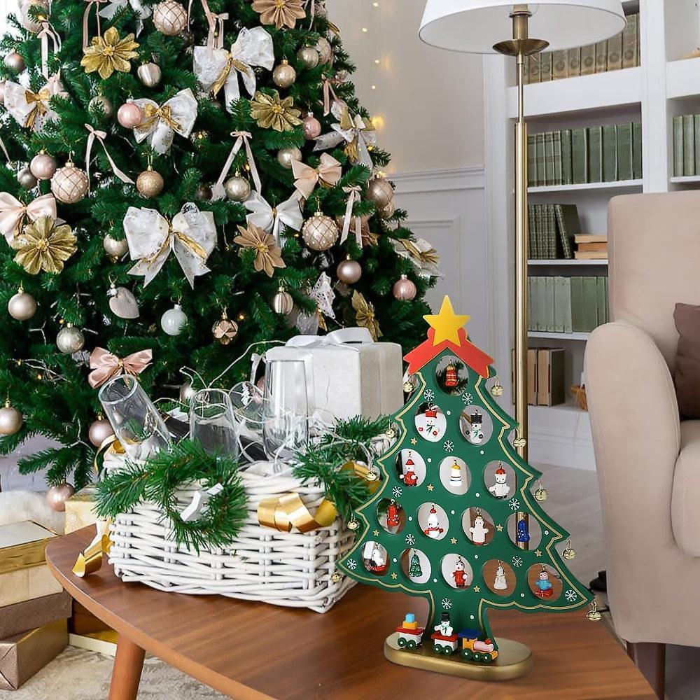 24 Days Advent Calendar Set Wooden Tabletop Christmas Tree with Christmas Tree Decorative Ornaments - Image 6